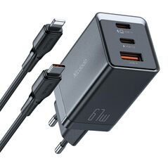 Mcdodo Mcdodo CH-1544 GaN wall charger, 2x USB-C, 1x USB, 67W + USB-C to USB-C cable (black) 057921 6921002615440 CH-1544 έως και 12 άτοκες δόσεις