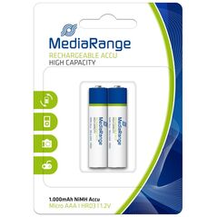 Επαναφορτιζόμενη Μπαταρία MediaRange High Cap. NiMH Accus AAA 1.2V (HR03) (2 Pack) (MRBAT122) έως 12 άτοκες Δόσεις