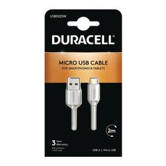 Καλώδιο Σύνδεσης USB 2.0 Duracell USB A σε Micro USB 2m Λευκό 5055190170694 5055190170694 έως και 12 άτοκες δόσεις