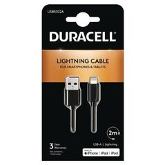 Καλώδιο Σύνδεσης USB 2.0 Duracell USB A σε MFI Lightning 2m Μαύρο 5055190170038 5055190170038 έως και 12 άτοκες δόσεις