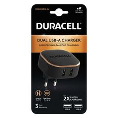 Φορτιστής Ταξιδίου Duracell 24W με Διπλή Έξοδο USB A 4.8A Μαύρο 5056304311460 5056304311460 έως και 12 άτοκες δόσεις