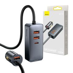 Baseus Car charger Baseus Share Together with extension cord, 3x USB, USB-C, 120W (grey) 027461  CCBT-B0G έως και 12 άτοκες δόσεις 6953156206687
