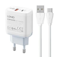 LDNIO Wall charger  LDNIO A2421C USB, USB-C 22.5W + USB-C cable 042726  A2421C Type C έως και 12 άτοκες δόσεις 5905316141971