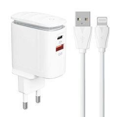 LDNIO Wall charger  LDNIO A2423C USB, USB-C + Lightning cable 042729  A2423C Lightning έως και 12 άτοκες δόσεις 5905316142008