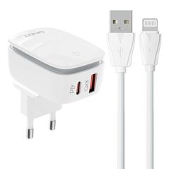 LDNIO Wall charger  LDNIO A2425C USB, USB-C + Lightning cable 042734  A2425C Lightning έως και 12 άτοκες δόσεις 5905316142053