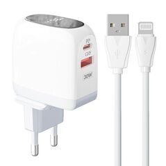 LDNIO Wall charger  LDNIO A2522C USB, USB-C 30W + Lightning cable 042741  A2522C Lightning έως και 12 άτοκες δόσεις 5905316142121