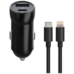 Maxlife MXCC-04 PD QC car charger 1x USB-C 1x USB 20W black + USB-C - Lightning cable 27W