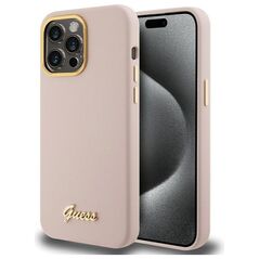 Guess case for iPhone 15 Pro 6,1&quot; GUHCP15LSMBSLP pink HC SILICONE SCRIPT METAL LOGO & FRAME 3666339149208