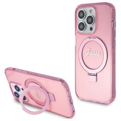 Guess case for iPhone 15 Pro 6,1&quot; GUHMP15LHRSGSP pink HC RING STAND MAGSAFE SCRIPT LOGO GLITTER 3666339156480