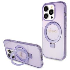 Guess case for iPhone 15 Pro 6,1&quot; GUHMP15LHRSGSU purple HC RING STAND MAGSAFE SCRIPT LOGO GLITTER 3666339156763