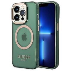 Guess case for iPhone 14 Pro Max 6,7&quot; GUHMP14XHTCMA khaki hard case Gold Outline Translucent MagSafe 3666339069650