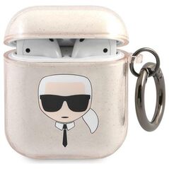 Karl Lagerfeld case for Airpods 1/2 KLA2UKHGD cover gold Glitter Karl`s Head 3666339030346
