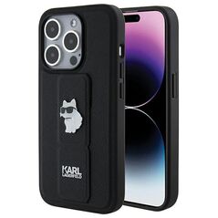 Karl Lagerfeld case for iPhone 15 Pro 6,1&quot; KLHCP15LGSACHPK black GRIPSTAND SAFFIANO CHOUPETTE PINS 3666339207458