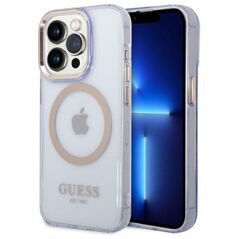 Guess case for iPhone 14 Pro 6,1&quot; GUHMP14LHTCMU purple HC Magsafe Gold Outline Translucent 3666339069568