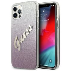 Guess case for iPhone 12 / 12 Pro 6,1&quot; GUHCP12MPCUGLSPI pink hard case Glitter Gradient Script 3700740494776