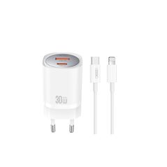 XO wall charger CE21 PD 33W 1x USB-C 1x USB white + cable USB-C - Lightning 6920680853908
