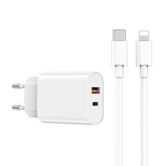 WIWU wall charger Wi-U002 PD + QC 20W 1x USB 1x USB-C white + cable USB-C - Lightning 6976195090154