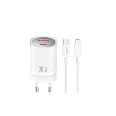 XO wall charger CE21 PD 33W 1x USB-C 1x USB white + cable USB-C - USB-C 6920680853915