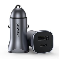 Ugreen fast car charger USB-A / USB-C 30W PD PPS gray (CD130)