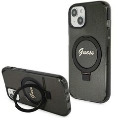 Guess Ring Stand Script Glitter MagSafe case for iPhone 13 / 14 / 15 - black