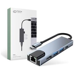Splitter 5in1 USB HUB USB-C to 2xUSB + HDMI + USB-C + LAN RJ45 Adapter Tech-Protect V3-HUB grey 9589046919312