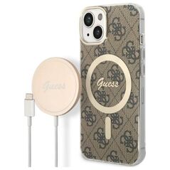 Guess set case + charger for iPhone 14 Plus 6,7&quot; GUBPP14MH4EACSW brown hard case 4G Print MagSafe 3666339102906