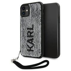 Original Case IPHONE 11 Karl Lagerfeld Hardcase Sequins Cord (KLHCN61PSQRKS) silver 3666339128029