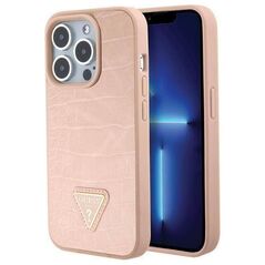 Original Case APPLE IPHONE 15 PRO MAX Guess Hardcase Croco Triangle Metal Logo (GUHCP15XPCRTHCP) pink 3666339152291