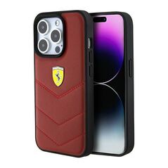 Ferrari Leather Stitched Lines case for iPhone 15 Pro - red