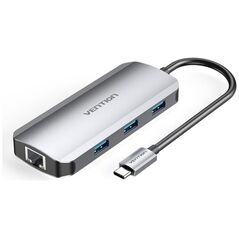 VENTION Type-C to HDMI/USB 3.0x3/RJ45/PD 100W Docking Station 0.15M Gray Aluminum Alloy Type (TOHHB) (VENTOHHB) έως 12 άτοκες Δόσεις