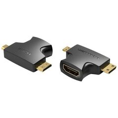 VENTION 2 in 1 Mini HDMI and Micro HDMI Male to HDMI Female Adapter Black (AGFB0) (VENAGFB0) έως 12 άτοκες Δόσεις