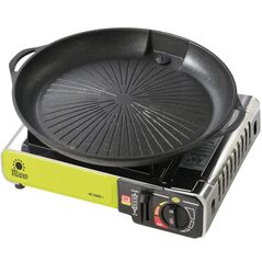 Grill grate and grill pan for a gas camping stove and grill