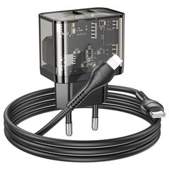 Hoco Incarcator USB, Type-C, QC3.0, 20W + Cablu Type-C la Lightning, 1m - Hoco Dazzling (N34) - Transparent Black 6931474799173 έως 12 άτοκες Δόσεις
