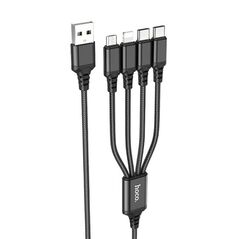 Hoco Cablu USB-A la 2xType-C, Lightning, Micro-USB, 2A, 1m - Hoco Super (X76) - Black 6931474767424 έως 12 άτοκες Δόσεις