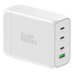 Silver Monkey SMA152 130W 3xUSB-C PD USB-A QC 3.0 GaN Charger with Detachable Power Cable - White