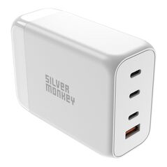 Silver Monkey SMA156 200W 3xUSB-C PD USB-A QC 3.0 GaN Charger with Detachable Power Cable - White