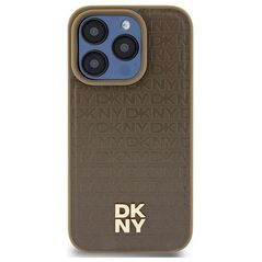 DKNY case for iPhone 15 6,1&quot; DKHMP15SPSHRPSW brown HC Magsafe pu repeat pattern w stack logo 3666339261795