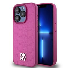 DKNY case for iPhone 15 Pro 6,1&quot; DKHMP15LPSHRPSP pink HC Magsafe pu repeat pattern w stack logo 3666339261955