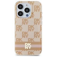 DKNY case for iPhone 15 6,1&quot; DKHMP15SHCPTSP pink HC Magsafe pc tpu checkered pattern w printed stripes 3666339269074