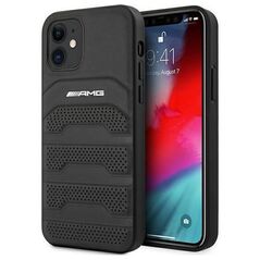 Case IPHONE 12 MINI Mercedes AMG Hardcase Leather Debossed Lines (AMHCP12SGSEBK) black 3666339013929