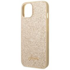 Guess Apple iPhone 14 Plus (6.7) PC/TPU Glitter Flakes Metal Logo hátlapvédő tok arany (GUHCP14MHGGSHD) 3666339065096