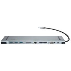 Baseus Enjoyment Series Multi-functional Type-C intelligent HD HUB（PD/HD4K*2/VGA/RJ45/SD/TF/USB*3/Audio*1/Stand)Dark gray 6953156291478
