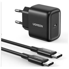 Wall charger UGREEN CD250, 25W, USB-C (black) + USB-C to USB-C cable, 2m (black) 6957303804108