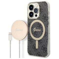 Original Case IPHONE 14 PRO Guess Hardcase 4G Print MagSafe + Wireless Charger (GUBPP14LHJEACSA) black 3666339102838