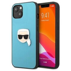 Original Case IPHONE 13 MINI Karl Lagerfeld Hardcase Leather Ikonik Karl`s Head Metal (KLHCP13SPKMB) blue 3666339028619