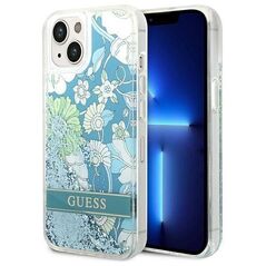 Case IPHONE 14 Guess Hardcase Flower Liquid Glitter green 3666339088422