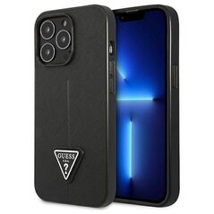 Original Case IPHONE 14 PRO Guess Hardcase Saffianotriangle Logo (GUHCP14LPSATLK) black 3666339065386