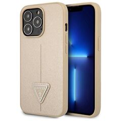 Original Case IPHONE 14 PRO MAX Guess Hardcase Saffianotriangle Logo (GUHCP14XPSATLE) beige 3666339065430