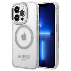 Original Case IPHONE 14 PRO Guess Hard Case Metal Outline Magsafe (GUHMP14LHTRMS) silver 3666339069841
