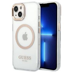 Original Case IPHONE 14 PLUS Guess Hard Case Metal Outline Magsafe (GUHMP14MHTRMD) gold 3666339069711